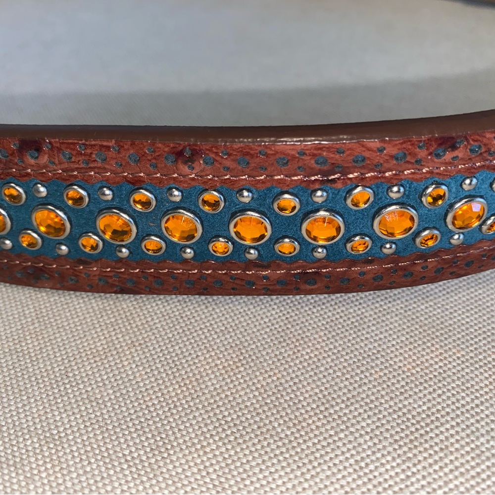 F107052 Ariat Men's Western Belt with Turquoise Blue W Orange Gems 32 / 80 - Picture 5 of 10